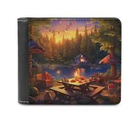 sinyumoney Campfire Dinner in The Woods 3D Print PU Leather Wallet Use Holds Bills Leather RFID Banknote Compartments Fashion Slim Wallets 11.7cm*9.5cm