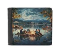 sinyumoney Campfire Reflections by The Lake 3D Print Men's Wallet Credit Card Slots Slots Note Section Modern Style Purse Craftsmanship Gifts 11.7cm*9.5cm
