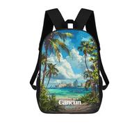 sinyumoney Cancun Mexico Tropical Beach Illustration Backpacks Kids School Backpack School Bag 3D Printed School Bag for Boys Elementary And Middle School Students 17inch
