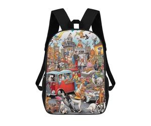 sinyumoney Canine Carnival Chaos School Backpack Large Water Resistant Laptop Backpack for Men, Women & Teenage Boys 17inch
