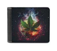 sinyumoney Cannabis Leaf on Fiery Planet 3D Print Men's Wallet Credit Card Holder Slots Note Section Modern Style Wallets for Boys Girls 11.7cm*9.5cm