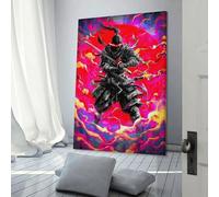 sinyumoney Canvas Print Wall Art Picture For Home Decor Samurai Warrior with Red Moon -1 Panel Pictures And Artwork Oil The Decoration Art Photo Prints 08x12inch(20x30cm)