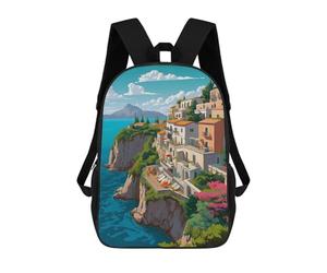 sinyumoney Cape Side Villas Kids School Backpack 3D Printed Fashion School Bag Casual School Bag for Boys Elementary And Middle School Students 17inch