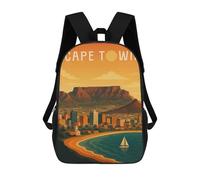 sinyumoney Cape Town Travel Poster South Africa - Table Mountain And Ocean Breeze Backpack for School 3D Printed Boys Girls School BagChildren Bookbag Travel Rucksack 17inch