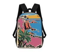 sinyumoney Capri Coastline Illustration Kids School Backpack 17 Inch School Bag 3D Printed School Bag for Boys Elementary And Middle School Students