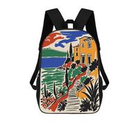 sinyumoney Capri Italy Illustration Backpack School Bag High Secondary School Bags Casual Backpack for Teenage Girls Boys Women Men 17inch