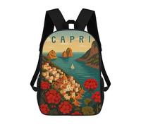 sinyumoney Capri Travel Poster - Colorful Amalfi Coast Island View Kids Backpack,School Backpack Kids School Bag 3D Printed Cartoon Large Capacity Backpack for Kids Boys And Girls 17inch