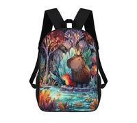 sinyumoney Capybara And Axolotl in Rainy Forest Children's Backpacks School Backpack 3D Printed for Kids Travel Rucksacks Book Bags Kids 17inch School Bag