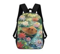 sinyumoney Capybara in A Lily Pond Backpack Kids School Backpack School Bag 3D Printed Fashion School Bag for Boys Elementary And Middle School Student 17inch
