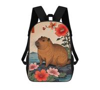 sinyumoney Capybara Japanese Art Backpack School Secondary Causal Travel High School Bags for Boys/Girls/Teenagers 17inch