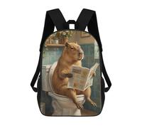 sinyumoney Capybara Reading Newspaper on Toilet Kids Backpack 17 Inch School Bag 3D Printed Cartoon School Backpacks for Boys And Teenager School Students