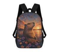 sinyumoney Capybara Sunset Flowers School Backpack Fashion Stationery Backpack Waterproof Casual Daypacks for Camping Outdoor Adventures And Daily Travel 17inch