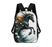 sinyumoney Cartoon Abstract Horse with Floral And Tree Elements Children's 17 Inch Backpacks 3D Printed Rucksack for Kids Travel Rucksacks Book Bags Kids School Bag