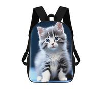 sinyumoney Cartoon Adorable Kitten with Blue Eyes Children's 17 Inch Backpacks 3D Printed Backpack for Kids Travel Rucksacks Book Bags Kids School Bag