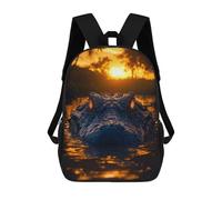 sinyumoney Cartoon Alligator in Water at Sunset Children's 17 Inch Backpacks 3D Printed Backpack for Kids Travel Rucksacks Book Bags Kids School Bag
