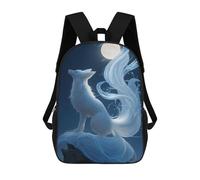 sinyumoney Cartoon Art Fox Under Moonlight 3D Printed 17 Inch School Children's Backpacks 3D Printed Cool School Bag for Boys Elementary And Middle