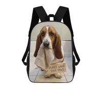 sinyumoney Cartoon Basset Hound with Wash PawsSign 3D Printed 17 Inch School Children's Backpacks 3D Printed Cool School Bag for Boys Elementary And Middle