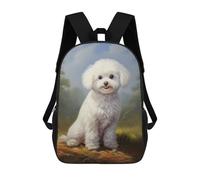 sinyumoney Cartoon Bichon Frisé 3D Printed 17 Inch School Children's Backpacks 3D Printed Cool School Bag for Boys Elementary And Middle