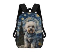 sinyumoney Cartoon Bichon Starry Night 3D Printed 17 Inch School Children's Backpacks 3D Printed Cool School Bag for Boys Elementary And Middle