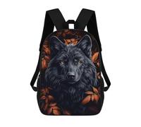 sinyumoney Cartoon Black Wolf Portrait with Autumn Leaves Children's 17 Inch Backpacks 3D Printed Rucksack for Kids Travel Rucksacks Book Bags Kids School Bag