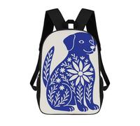 sinyumoney Cartoon Blue Dog Floral Illustration 3D Printed 17 Inch School Children's Backpacks 3D Printed Cool School Bag for Boys Elementary And Middle