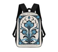 sinyumoney Cartoon Blue Floral Art Nouveau 3D Printed 17 Inch School Children's Backpacks 3D Printed Cool School Bag for Boys Elementary And Middle