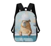 sinyumoney Cartoon Capybara Bath Time 3D Printed 17 Inch School Children's Backpacks 3D Printed Cool School Bag for Boys Elementary And Middle