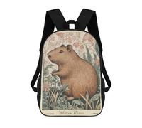 sinyumoney Cartoon Capybara William Morris Floral Children's 17 Inch Backpacks 3D Printed Backpack for Kids Travel Rucksacks Book Bags Kids School Bag