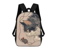 sinyumoney Cartoon Cat And Mouse Illustration 3D Printed 17 Inch School Children's Backpacks 3D Printed Cool School Bag for Boys Elementary And Middle