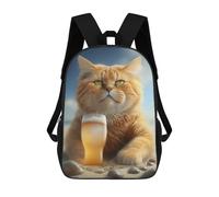 sinyumoney Cartoon Cat Drinking Beer Children's 17 Inch Backpacks 3D Printed Rucksack for Kids Travel Rucksacks Book Bags Kids School Bag