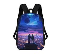 sinyumoney Cartoon Celestial Future City 3D Printed 17 Inch School Children's Backpacks 3D Printed Cool School Bag for Boys Elementary And Middle