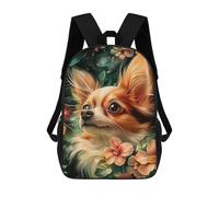 sinyumoney Cartoon Chihuahua Portrait with Floral Background Children's 17 Inch Backpacks 3D Printed Backpack for Kids Travel Rucksacks Book Bags Kids School Bag