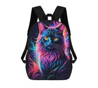 sinyumoney Cartoon Colorful Neon Cat Artwork 3D Printed 17 Inch School Children's Backpacks 3D Printed Cool School Bag for Boys Elementary And Middle
