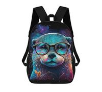 sinyumoney Cartoon Colorful Otter with Glasses-2 Children's 17 Inch Backpacks 3D Printed Rucksack for Kids Travel Rucksacks Book Bags Kids School Bag