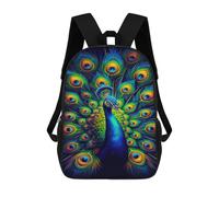 sinyumoney Cartoon Colorful Peacock Feather Artwork Children's 17 Inch Backpacks 3D Printed Rucksack for Kids Travel Rucksacks Book Bags Kids School Bag