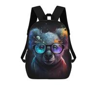 sinyumoney Cartoon Cosmic Bear Glasses Art Print Children's 17 Inch Backpacks 3D Printed Backpack for Kids Travel Rucksacks Book Bags Kids School Bag