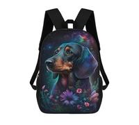sinyumoney Cartoon Cosmic Dachshund with Flowers 3D Printed 17 Inch School Children's Backpacks 3D Printed Cool School Bag for Boys Elementary And Middle
