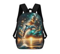 sinyumoney Cartoon Cosmic Dolphin Children's 17 Inch Backpacks 3D Printed Backpack for Kids Travel Rucksacks Book Bags Kids School Bag