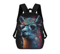sinyumoney Cartoon Cosmic Llama Glasses Art 3D Printed 17 Inch School Children's Backpacks 3D Printed Cool School Bag for Boys Elementary And Middle