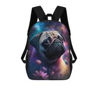 sinyumoney Cartoon Cosmic Pug with Flowers Children's 17 Inch Backpacks 3D Printed Rucksack for Kids Travel Rucksacks Book Bags Kids School Bag