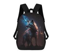 sinyumoney Cartoon Cosmic Wolf Art Print-9 Children's 17 Inch Backpacks 3D Printed Rucksack for Kids Travel Rucksacks Book Bags Kids School Bag