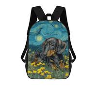 sinyumoney Cartoon Dachshund Puppy in Starry Night Style 3D Printed 17 Inch School Children's Backpacks 3D Printed Cool School Bag for Boys Elementary And Middle
