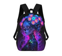 sinyumoney Cartoon Dark Flower Skull Girl Children's 17 Inch Backpacks 3D Printed Backpack for Kids Travel Rucksacks Book Bags Kids School Bag