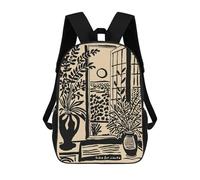 sinyumoney Cartoon Dolce Far Niente Window with Plants Children's 17 Inch Backpacks 3D Printed Rucksack for Kids Travel Rucksacks Book Bags Kids School Bag