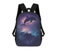 sinyumoney Cartoon Dolphin Silhouette Galaxy 3D Printed 17 Inch School Children's Backpacks 3D Printed Cool School Bag for Boys Elementary And Middle