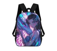 sinyumoney Cartoon Dragon And Girl Neon Bond Children's 17 Inch Backpacks 3D Printed Backpack for Kids Travel Rucksacks Book Bags Kids School Bag