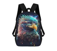 sinyumoney Cartoon Eagle with Glasses Art Print-1 3D Printed 17 Inch School Children's Backpacks 3D Printed Cool School Bag for Boys Elementary And Middle