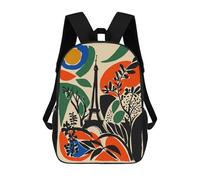 sinyumoney Cartoon Eiffel Tower Abstract Art Print Children's 17 Inch Backpacks 3D Printed Backpack for Kids Travel Rucksacks Book Bags Kids School Bag