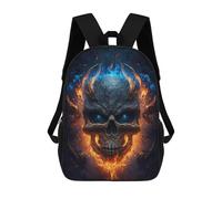 sinyumoney Cartoon Flaming Skull Artwork -5 3D Printed 17 Inch School Children's Backpacks 3D Printed Cool School Bag for Boys Elementary And Middle