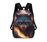 sinyumoney Cartoon Flaming Wolf Art Print 3D Printed 17 Inch School Children's Backpacks 3D Printed Cool School Bag for Boys Elementary And Middle